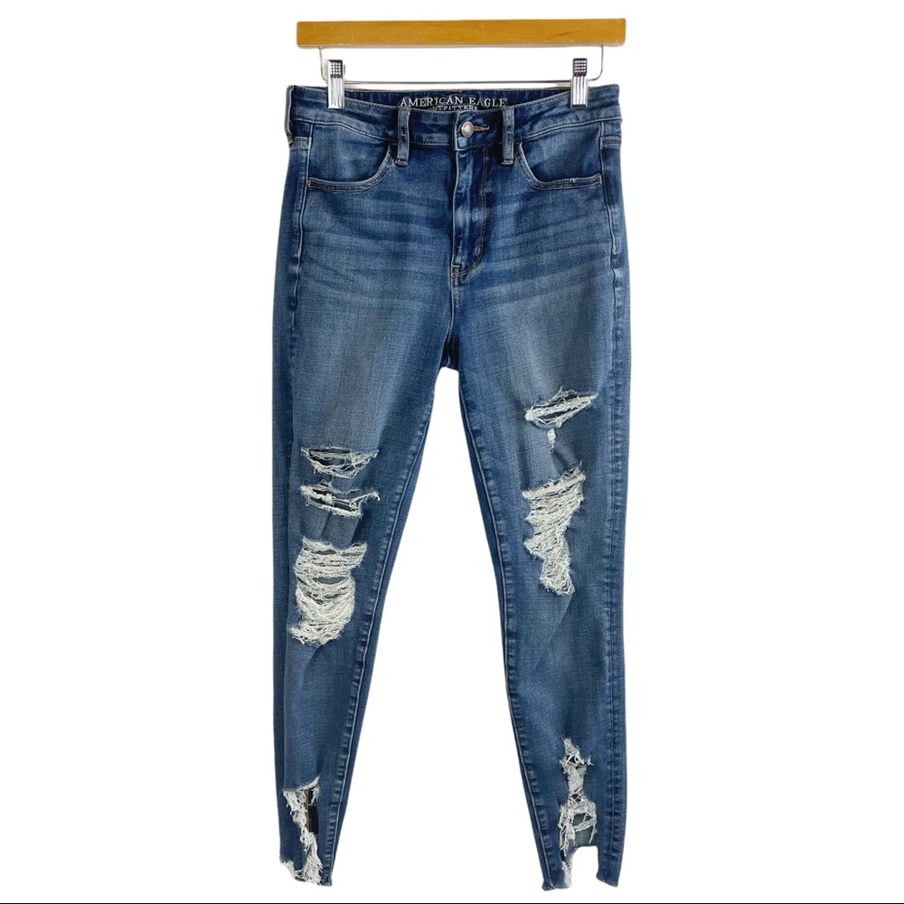 American Eagle Women’s 8 Super Super Skinny Stretch X4 Jeans Destroyed High Rise